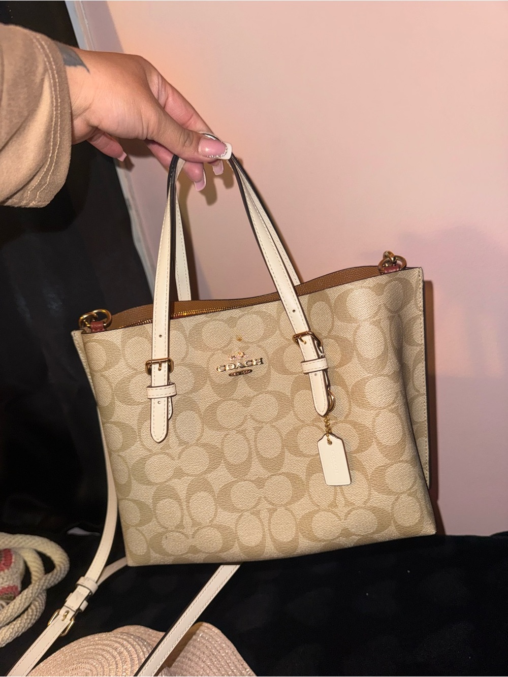 Coach Signature Canvas Tote in Beige/White